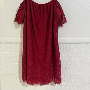 Ultra Flirt Burgundy Lace Off-Shoulder Dress